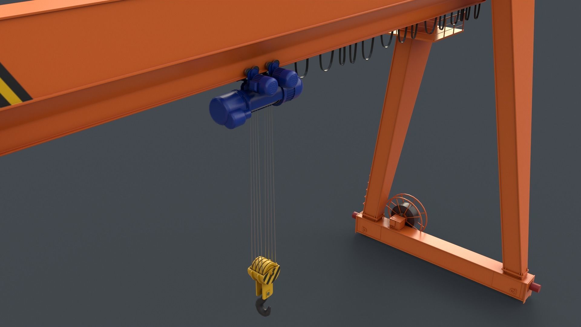 PBR Single Girder Gantry Crane V2 - Orange Low-poly 3D model_8