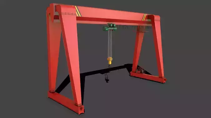 PBR Single Girder Gantry Crane V2 - Red Low-poly 3D model
