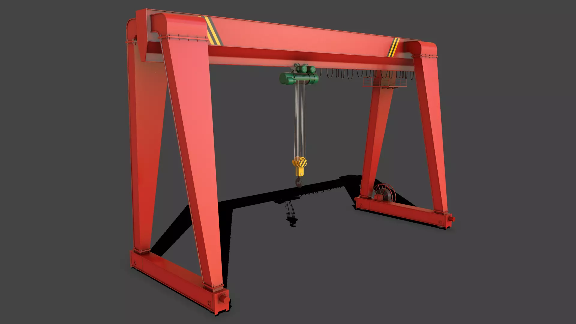 PBR Single Girder Gantry Crane V2 - Red Low-poly 3D model_0
