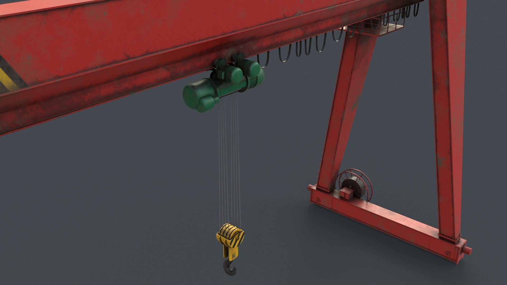PBR Single Girder Gantry Crane V2 - Red Low-poly 3D model_9