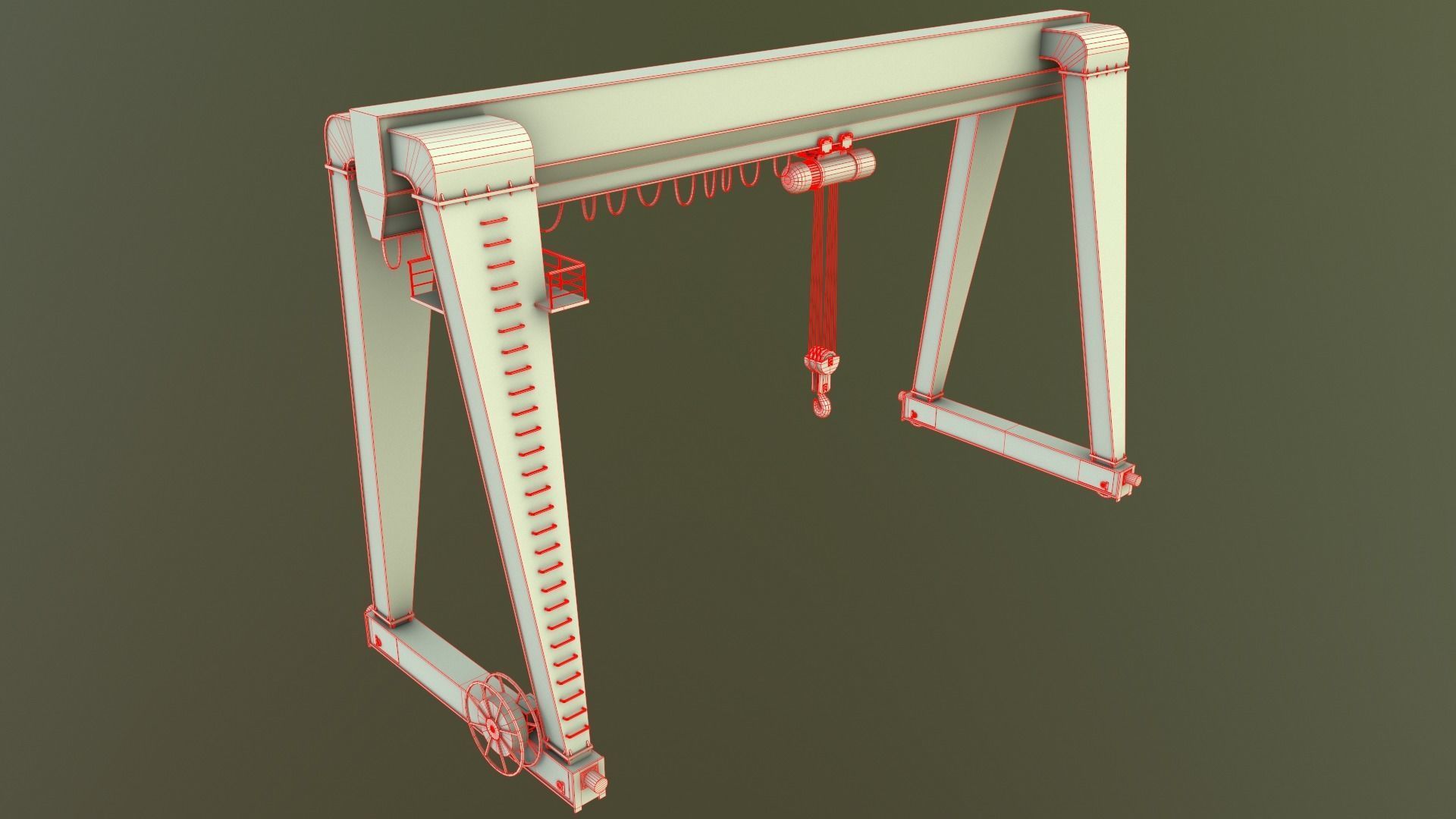 PBR Single Girder Gantry Crane V2 - Red Low-poly 3D model_17