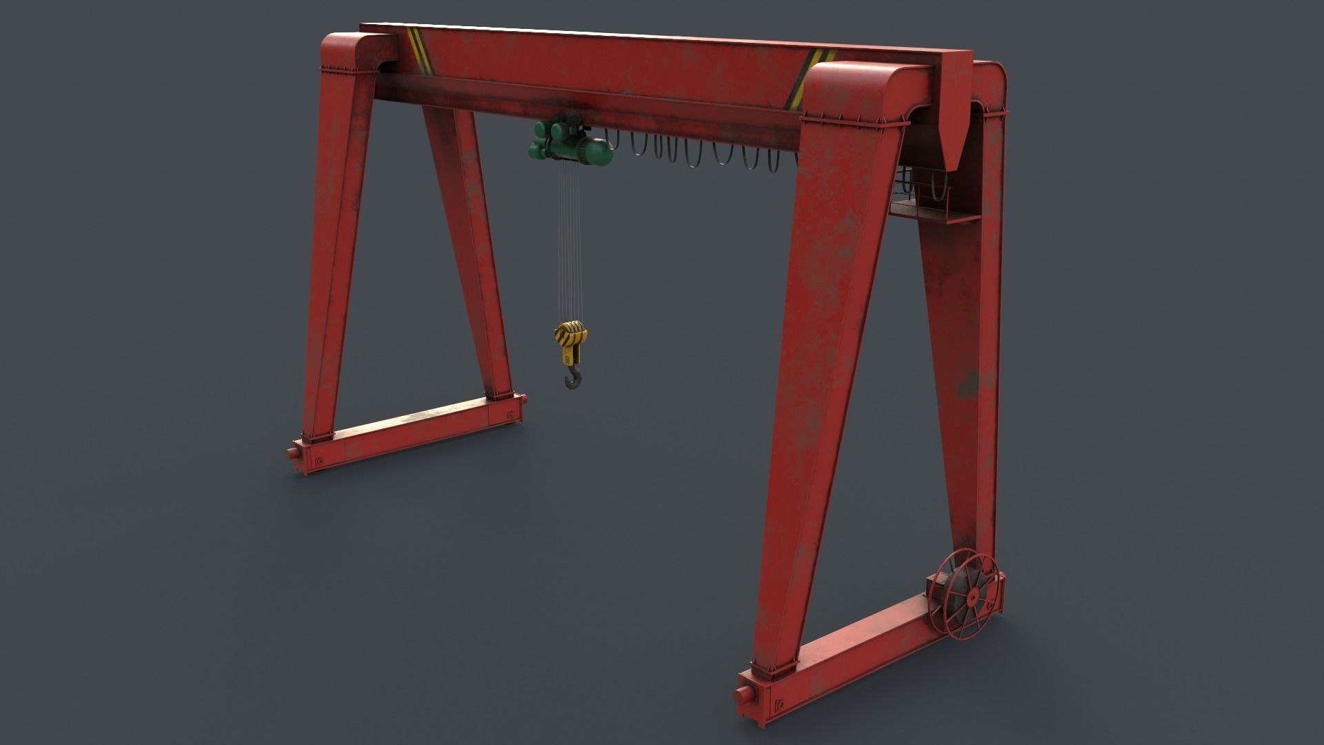 PBR Single Girder Gantry Crane V2 - Red Low-poly 3D model_15