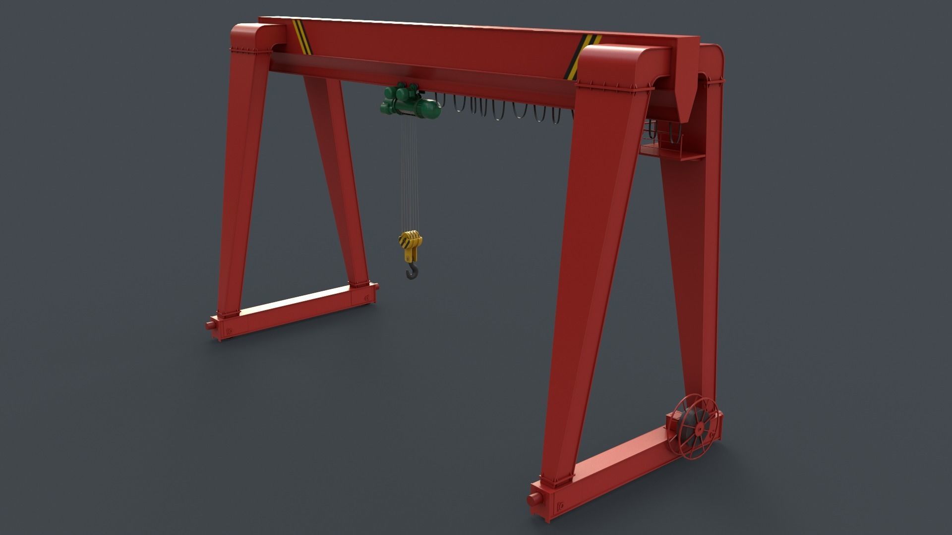 PBR Single Girder Gantry Crane V2 - Red Low-poly 3D model_13