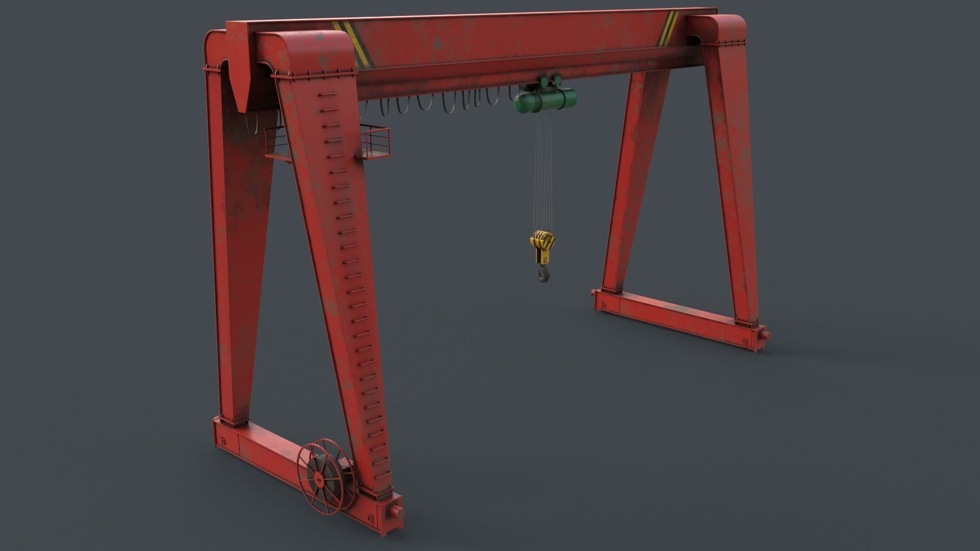 PBR Single Girder Gantry Crane V2 - Red Low-poly 3D model_5