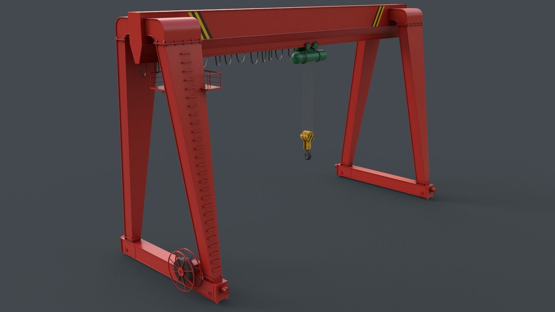 PBR Single Girder Gantry Crane V2 - Red Low-poly 3D model_3
