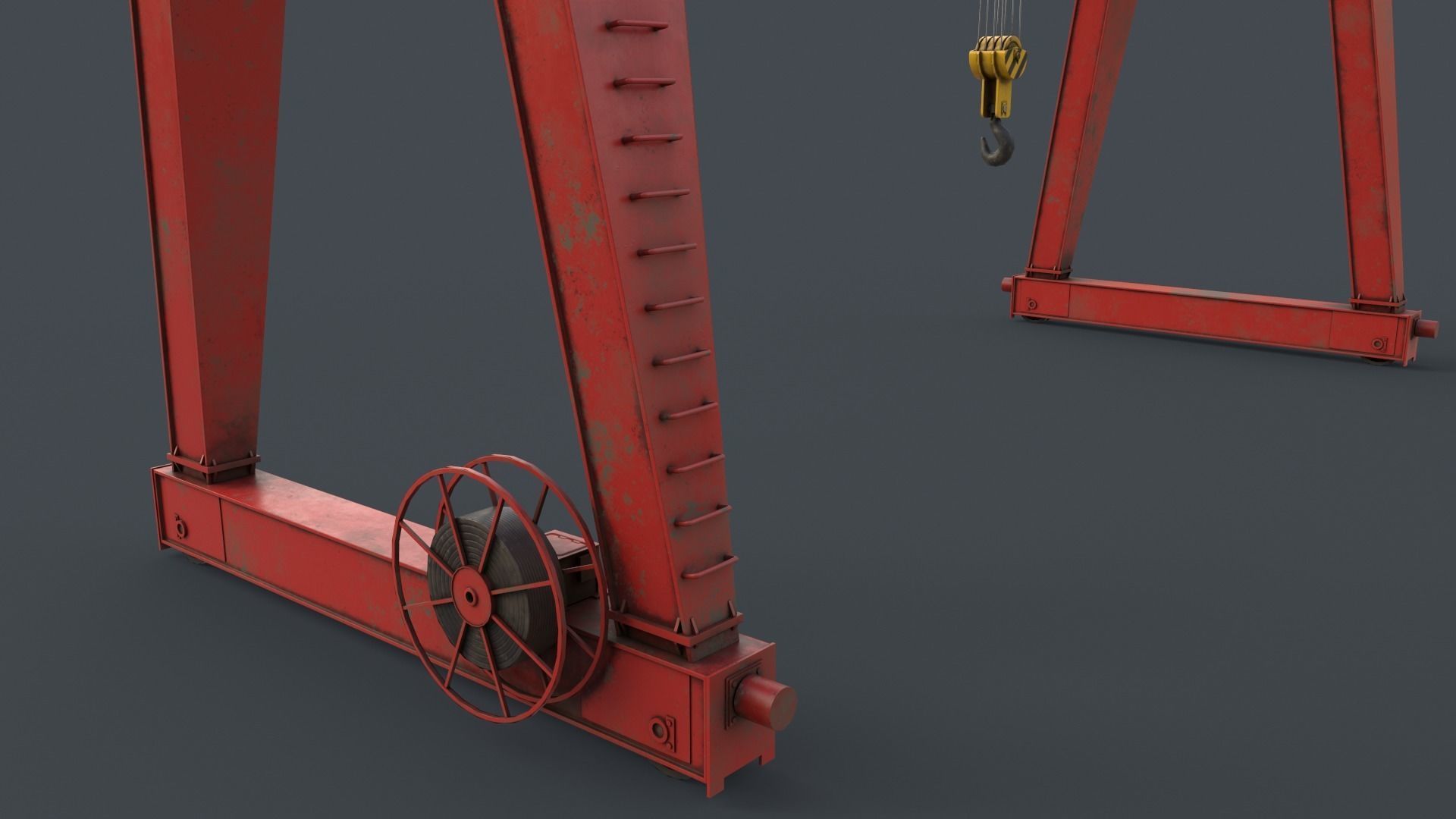 PBR Single Girder Gantry Crane V2 - Red Low-poly 3D model_12