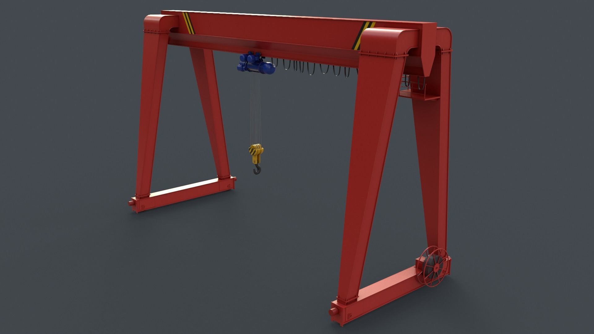 PBR Single Girder Gantry Crane V2 - Red Low-poly 3D model_14