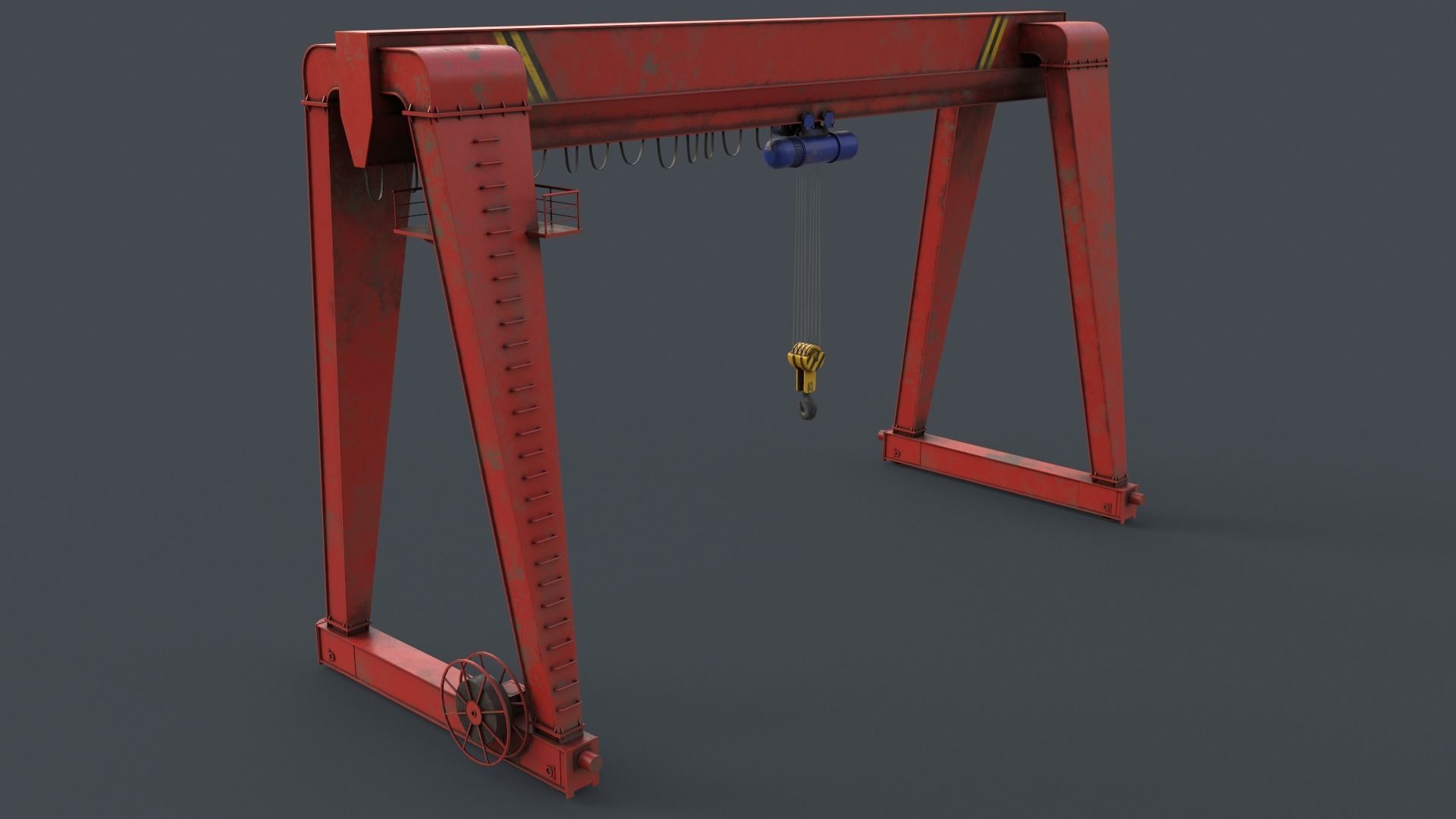 PBR Single Girder Gantry Crane V2 - Red Low-poly 3D model_6