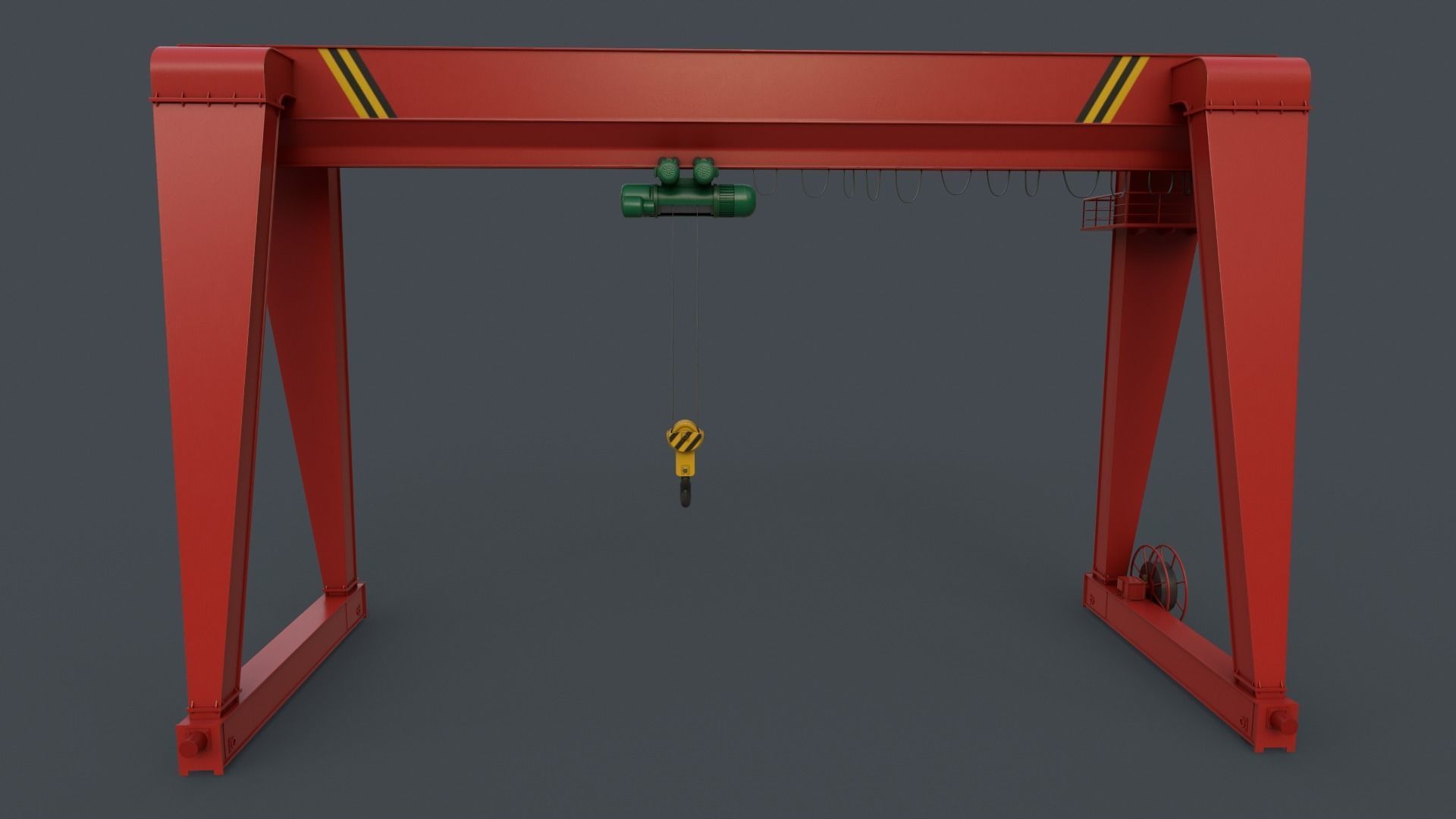 PBR Single Girder Gantry Crane V2 - Red Low-poly 3D model_2