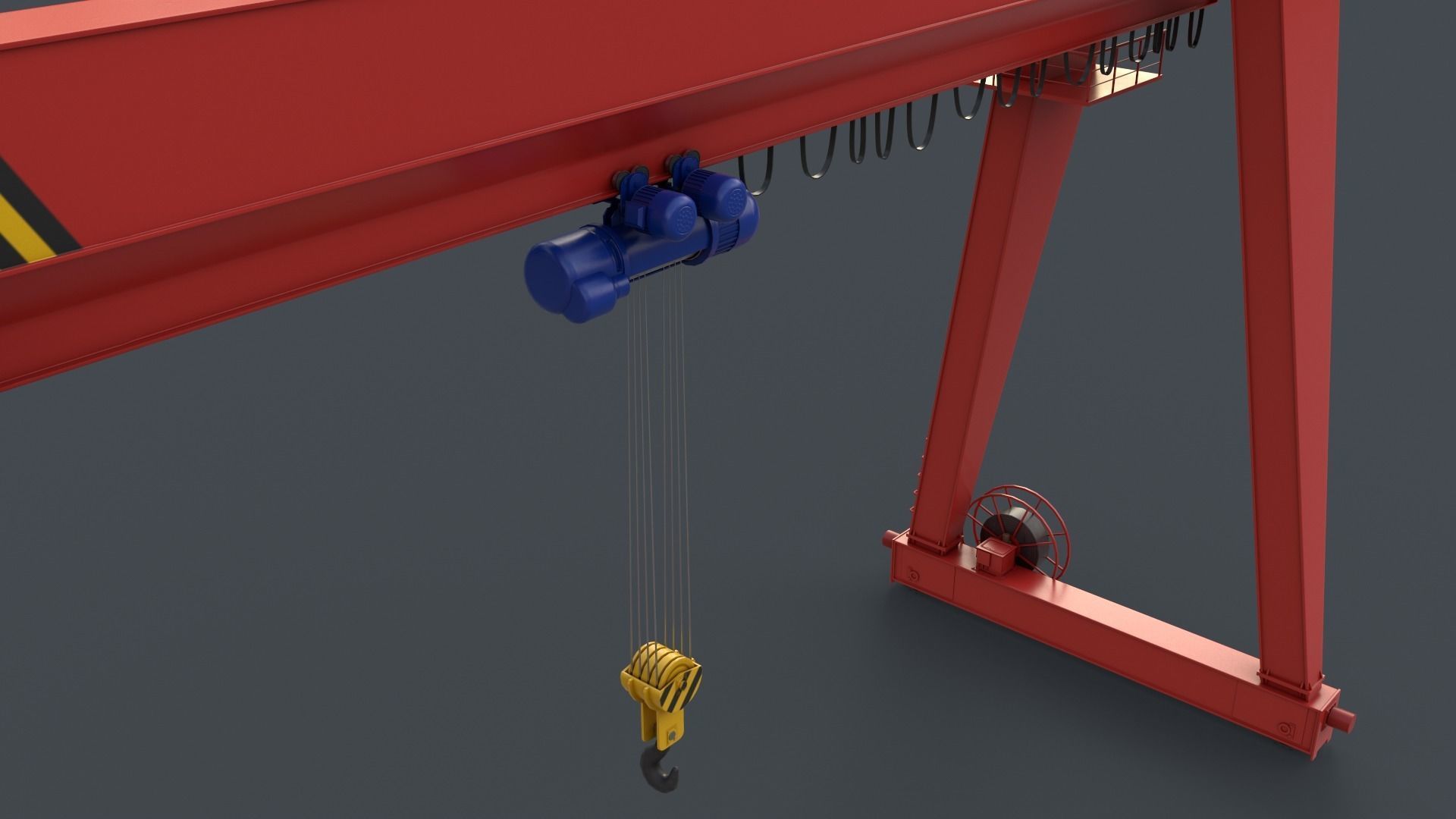 PBR Single Girder Gantry Crane V2 - Red Low-poly 3D model_8