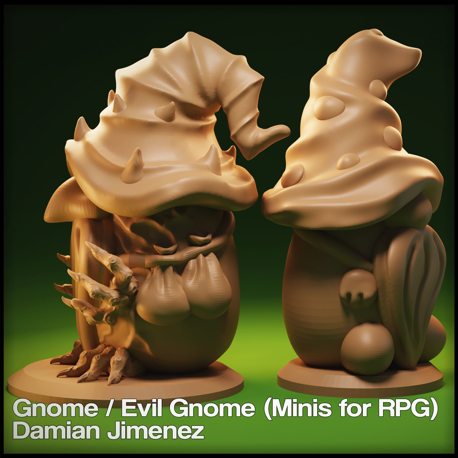 Evil Gnome and Normal Gnome Miniature for role playing games  3D print model_1