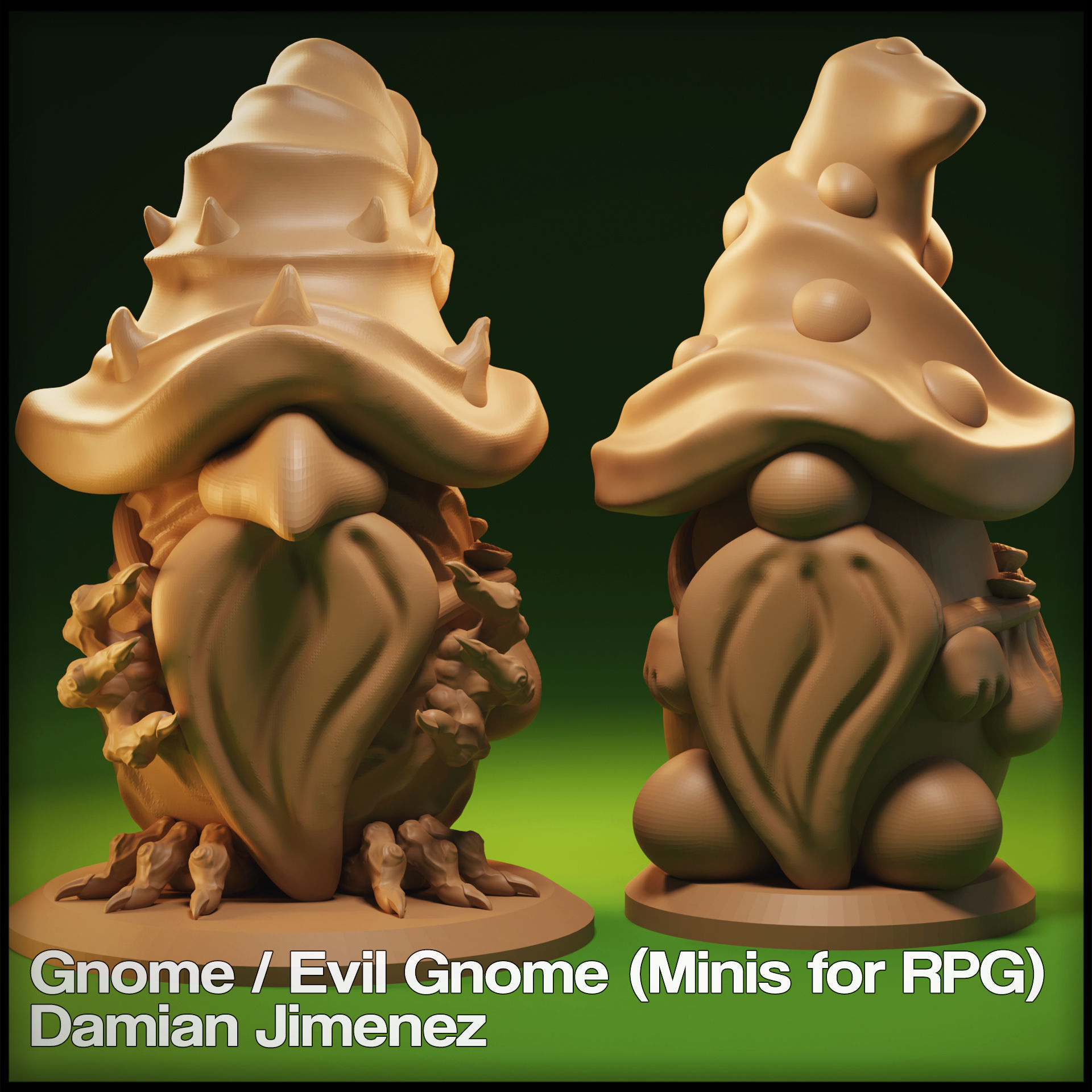 Evil Gnome and Normal Gnome Miniature for role playing games  3D print model_2