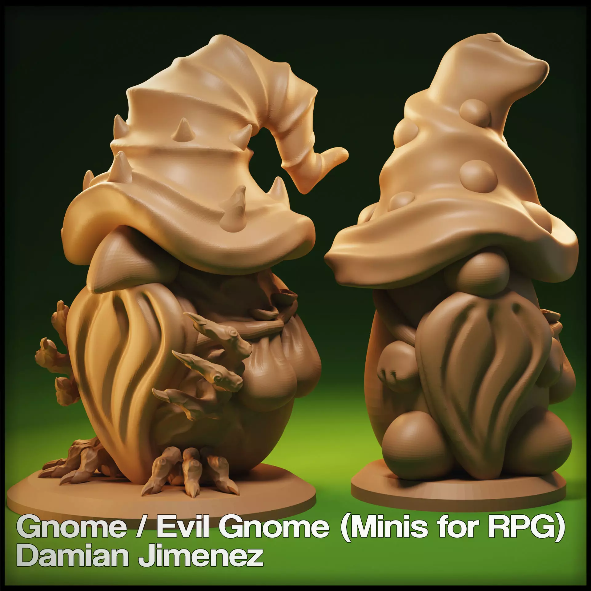 Evil Gnome and Normal Gnome Miniature for role playing games  3D print model_0