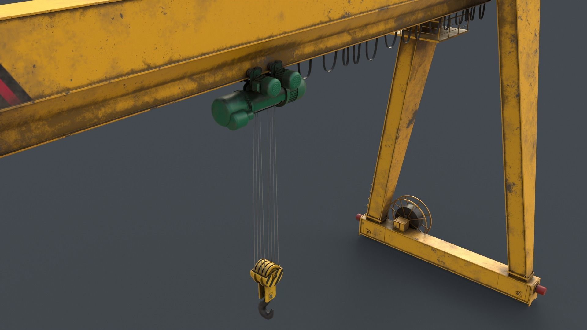 PBR Single Girder Gantry Crane V2 - Yellow Low-poly 3D model_9