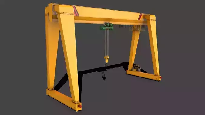 PBR Single Girder Gantry Crane V2 - Yellow Low-poly 3D model
