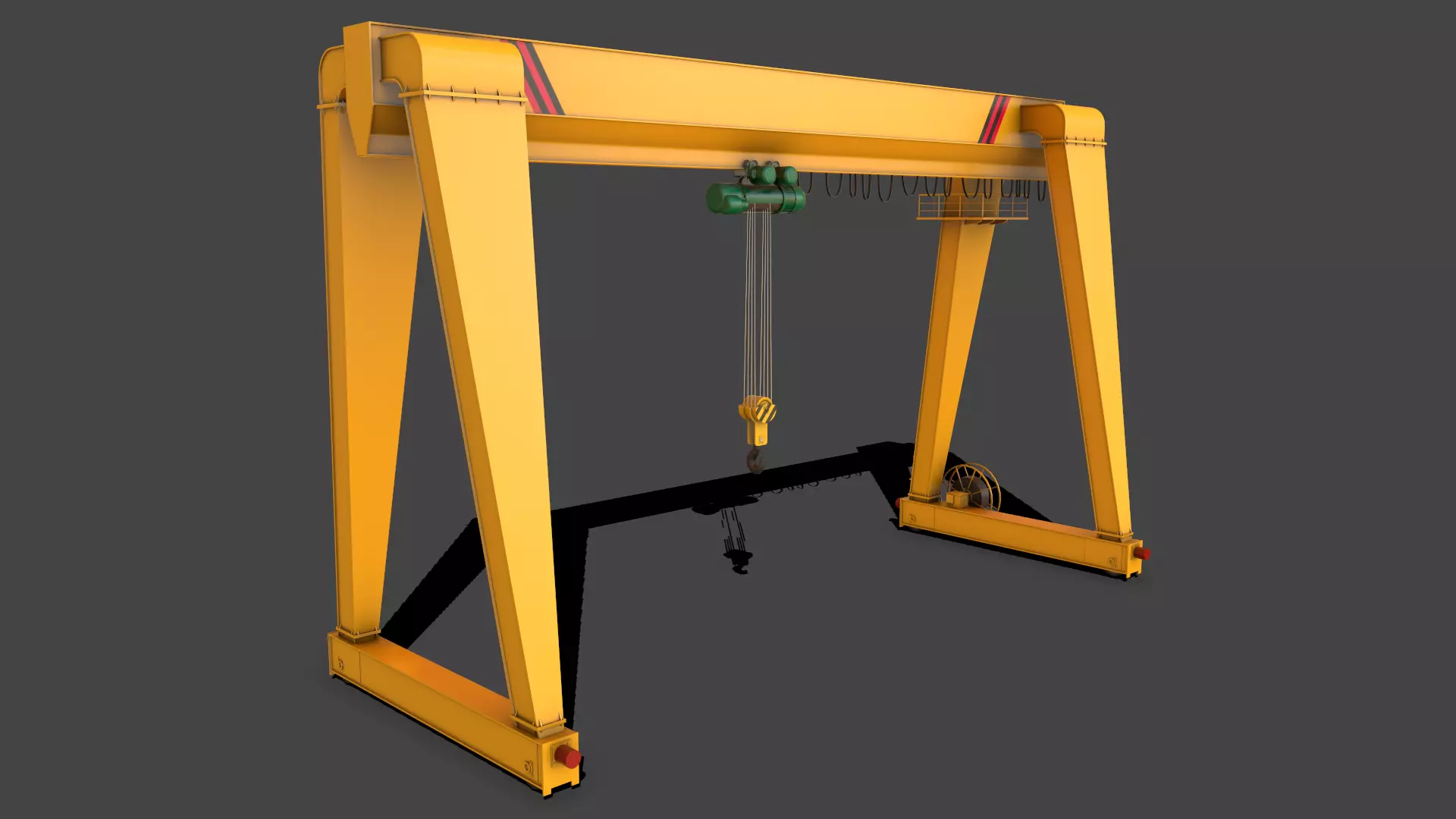 PBR Single Girder Gantry Crane V2 - Yellow Low-poly 3D model_0