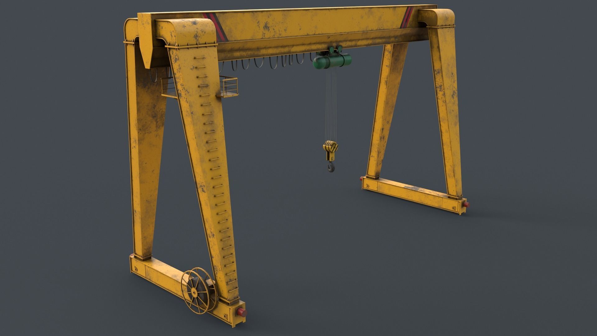 PBR Single Girder Gantry Crane V2 - Yellow Low-poly 3D model_5