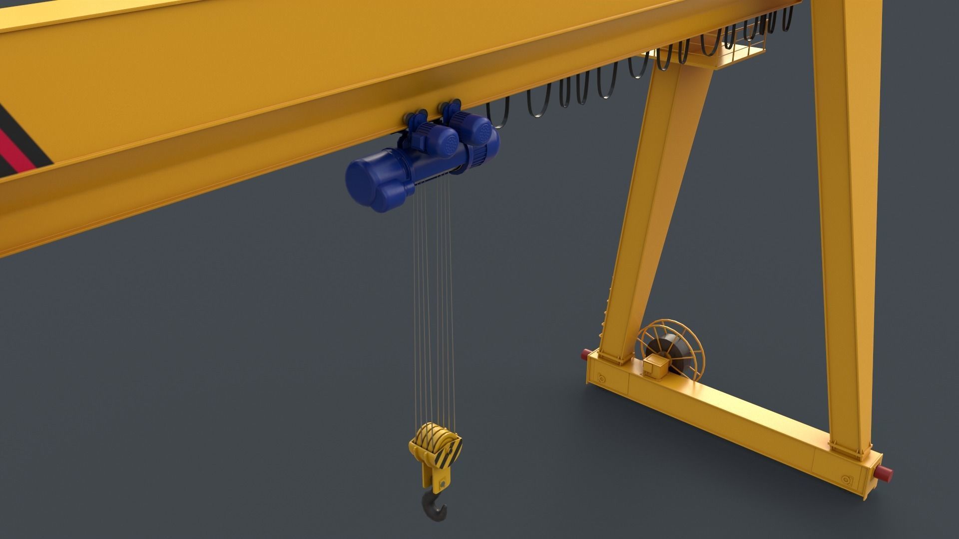 PBR Single Girder Gantry Crane V2 - Yellow Low-poly 3D model_8