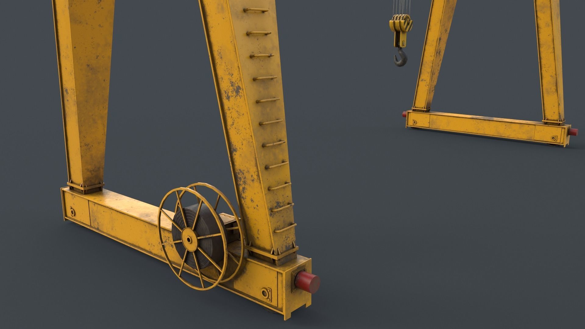 PBR Single Girder Gantry Crane V2 - Yellow Low-poly 3D model_12