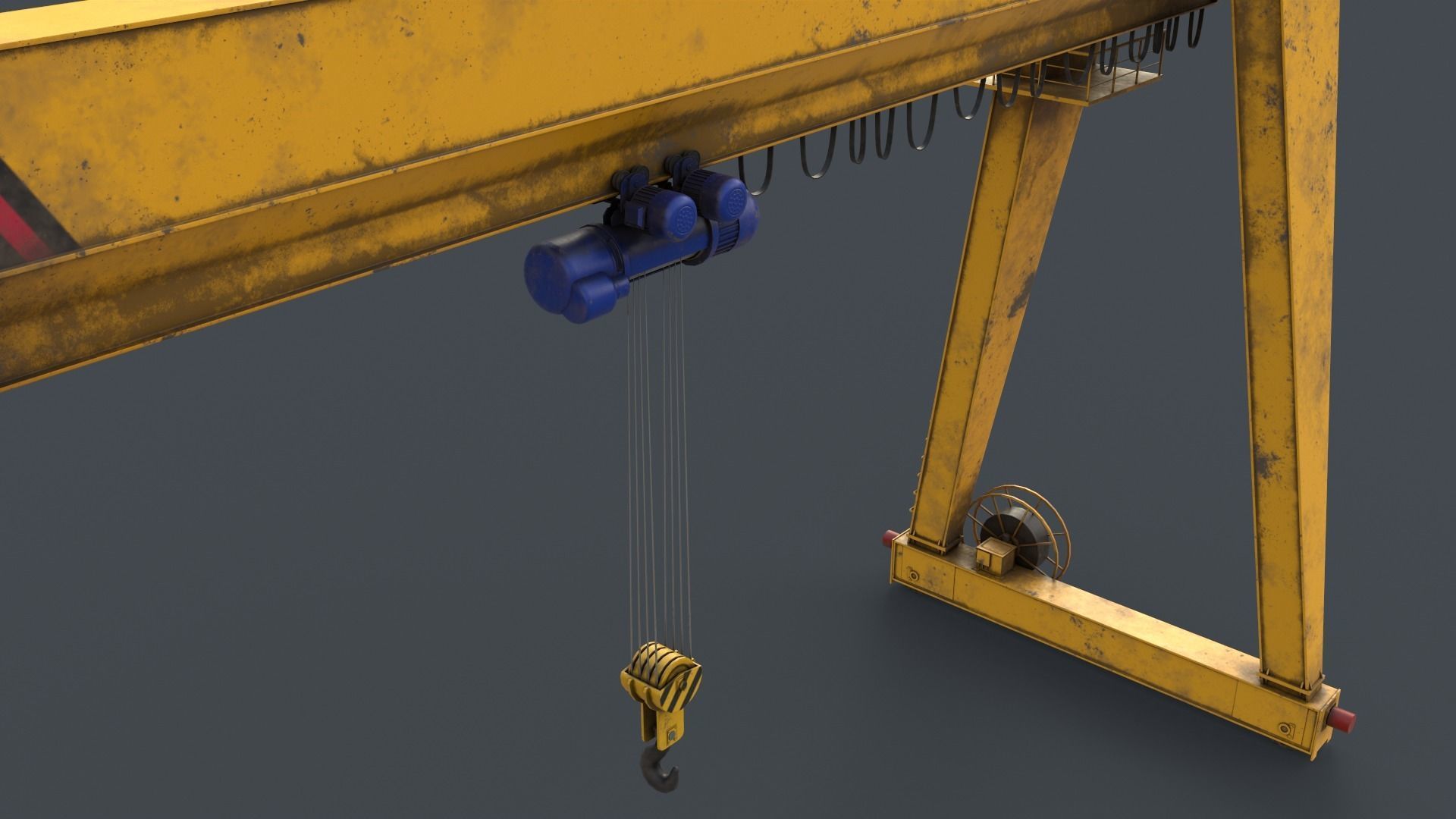 PBR Single Girder Gantry Crane V2 - Yellow Low-poly 3D model_10