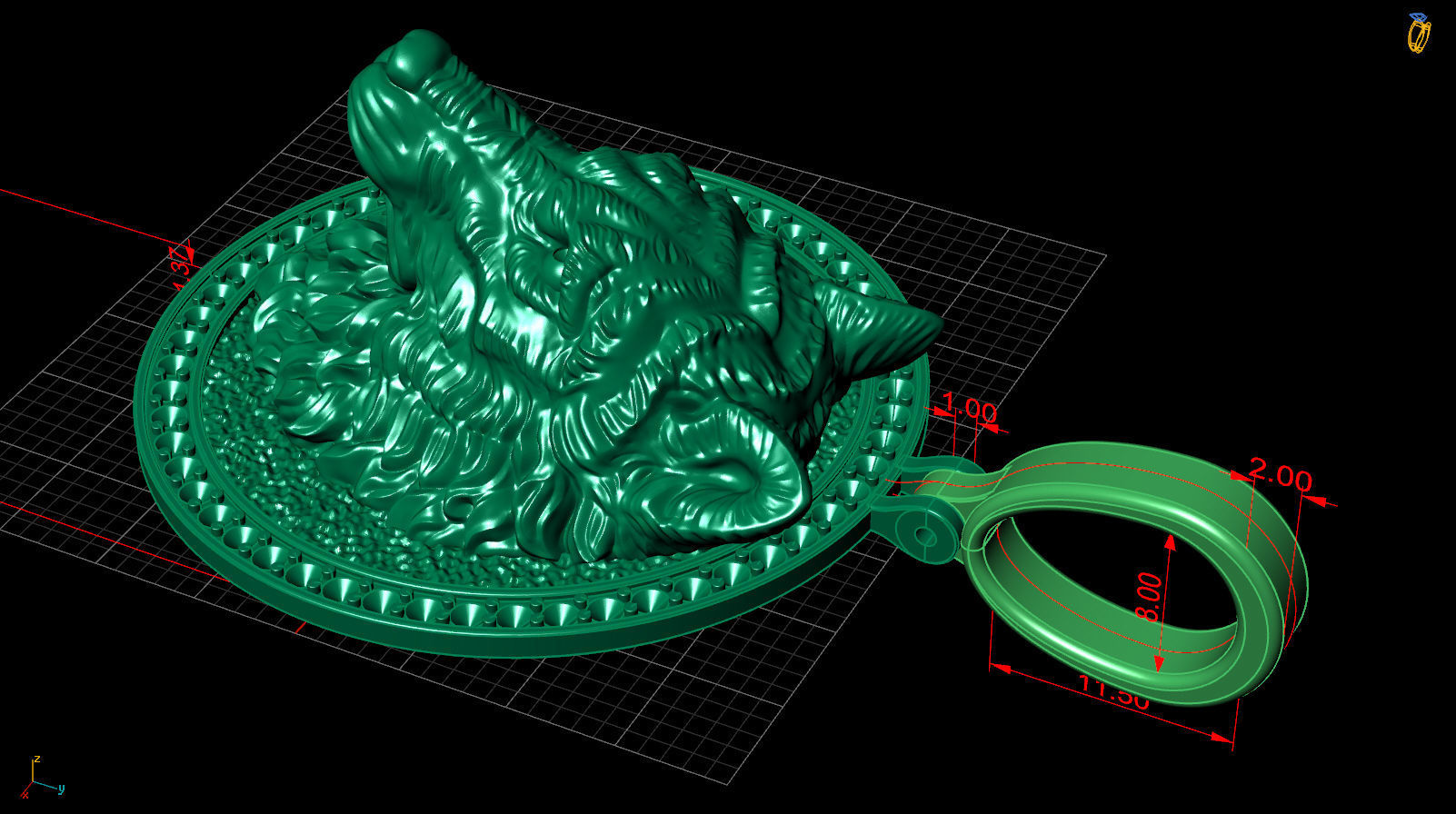 pendant wolf v2 3D print model_7
