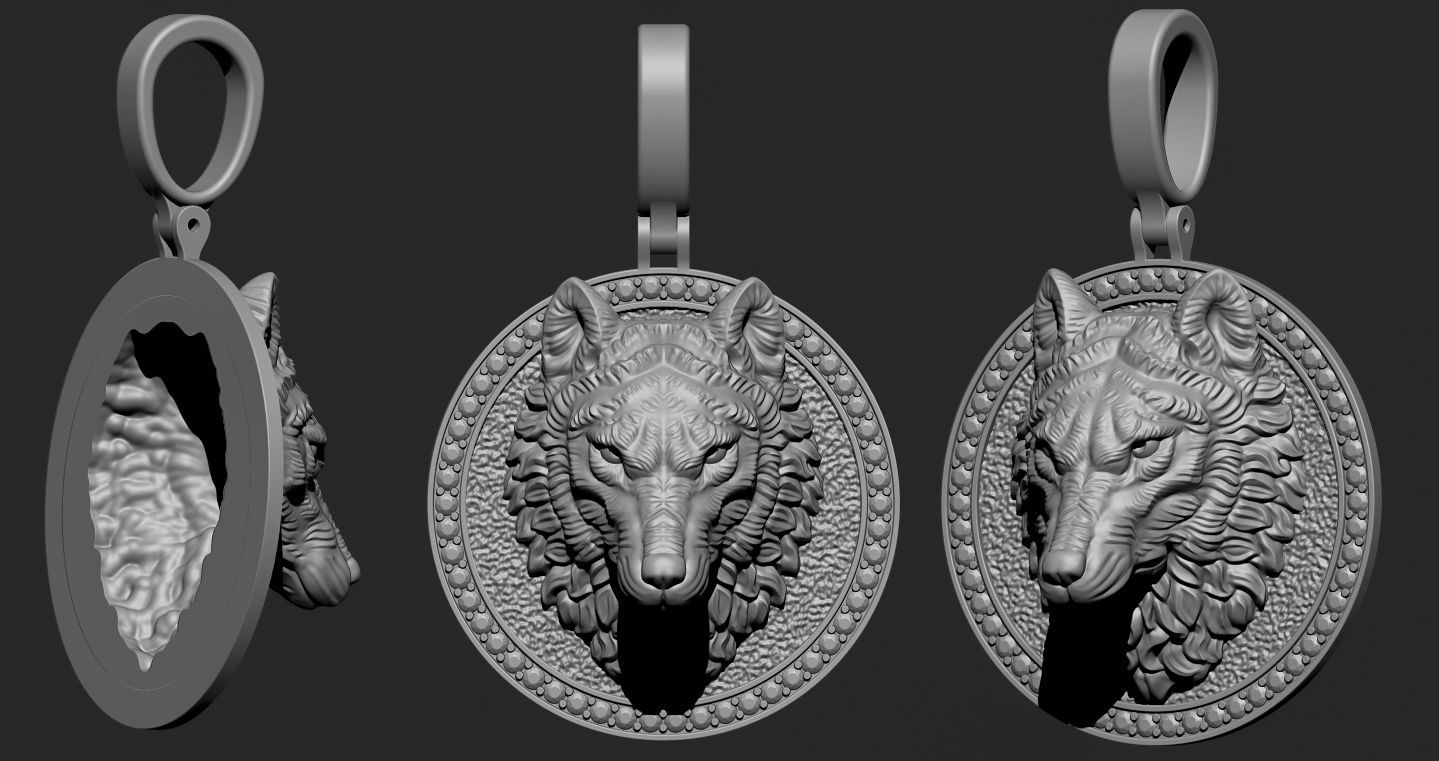pendant wolf v2 3D print model_2