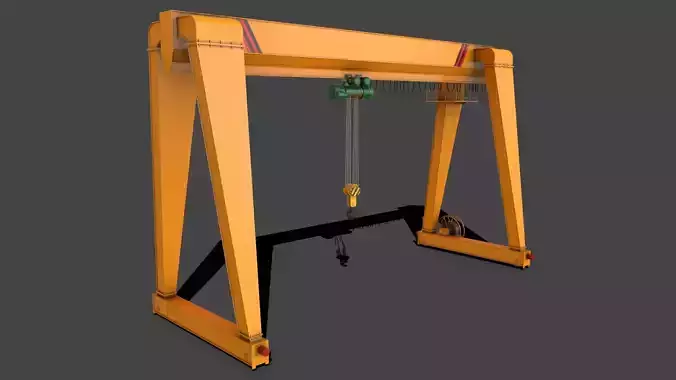 PBR Single Girder Gantry Crane V2 - Yellow Dark Low-poly 3D model