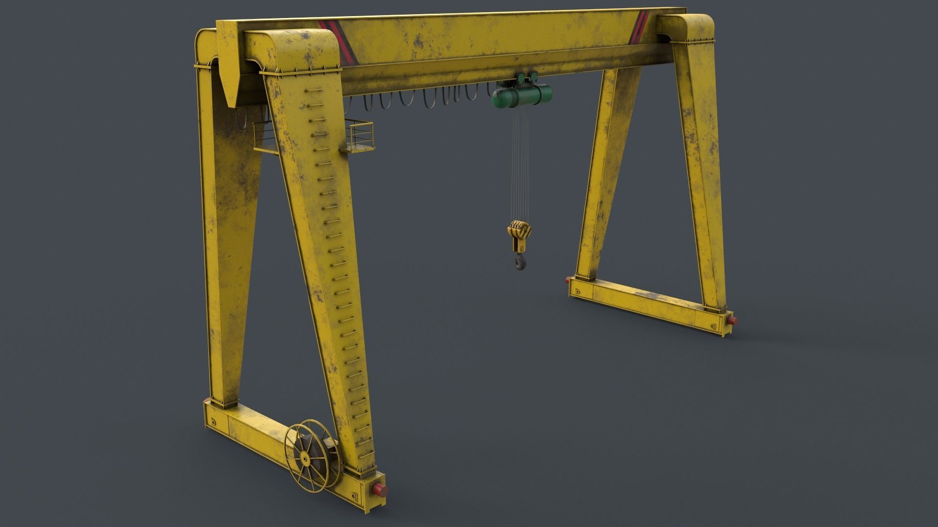 PBR Single Girder Gantry Crane V2 - Yellow Light Low-poly 3D model_5