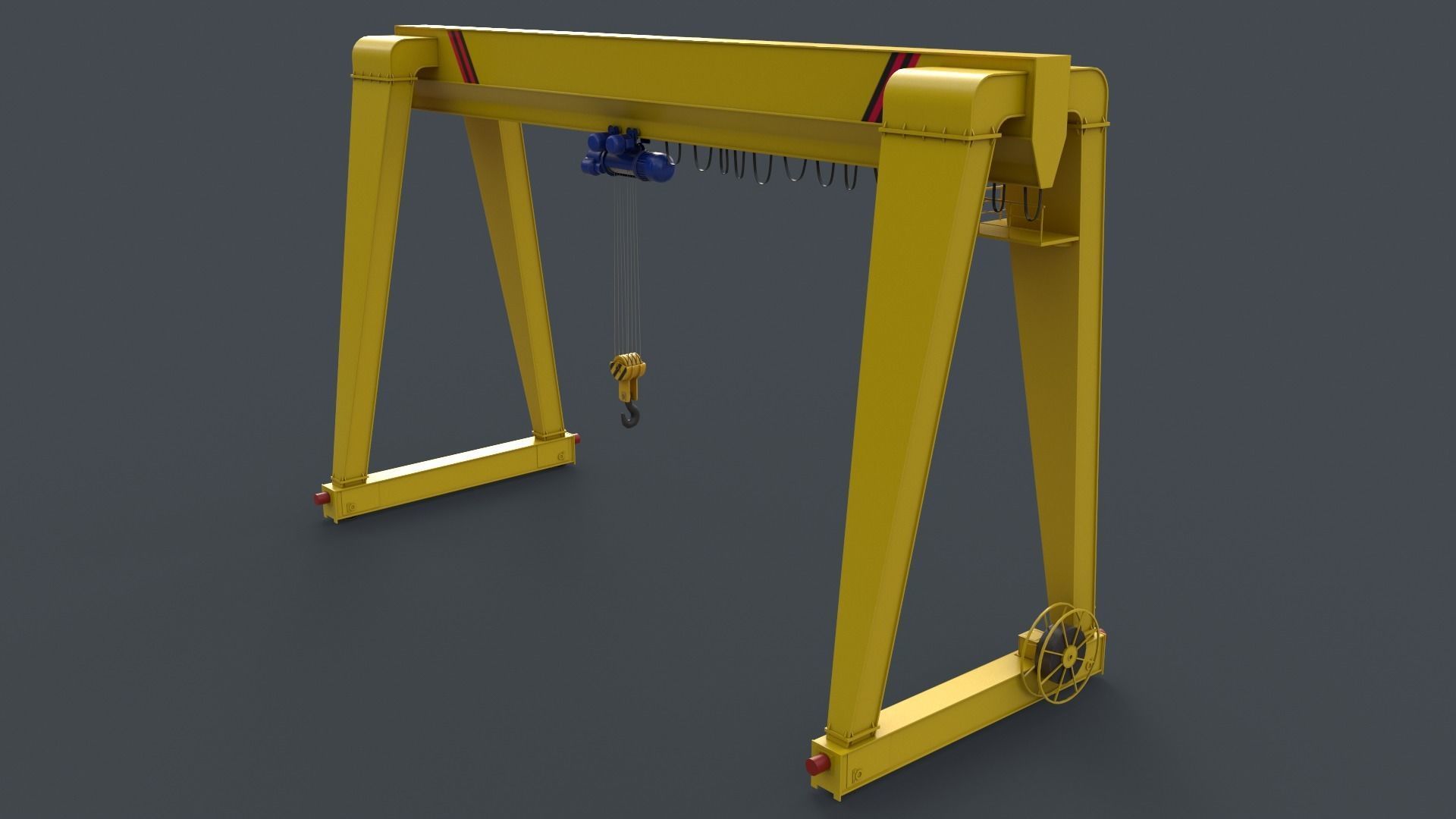 PBR Single Girder Gantry Crane V2 - Yellow Light Low-poly 3D model_14