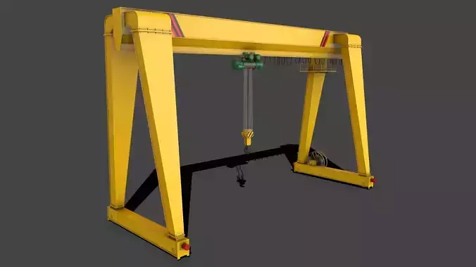 PBR Single Girder Gantry Crane V2 - Yellow Light Low-poly 3D model