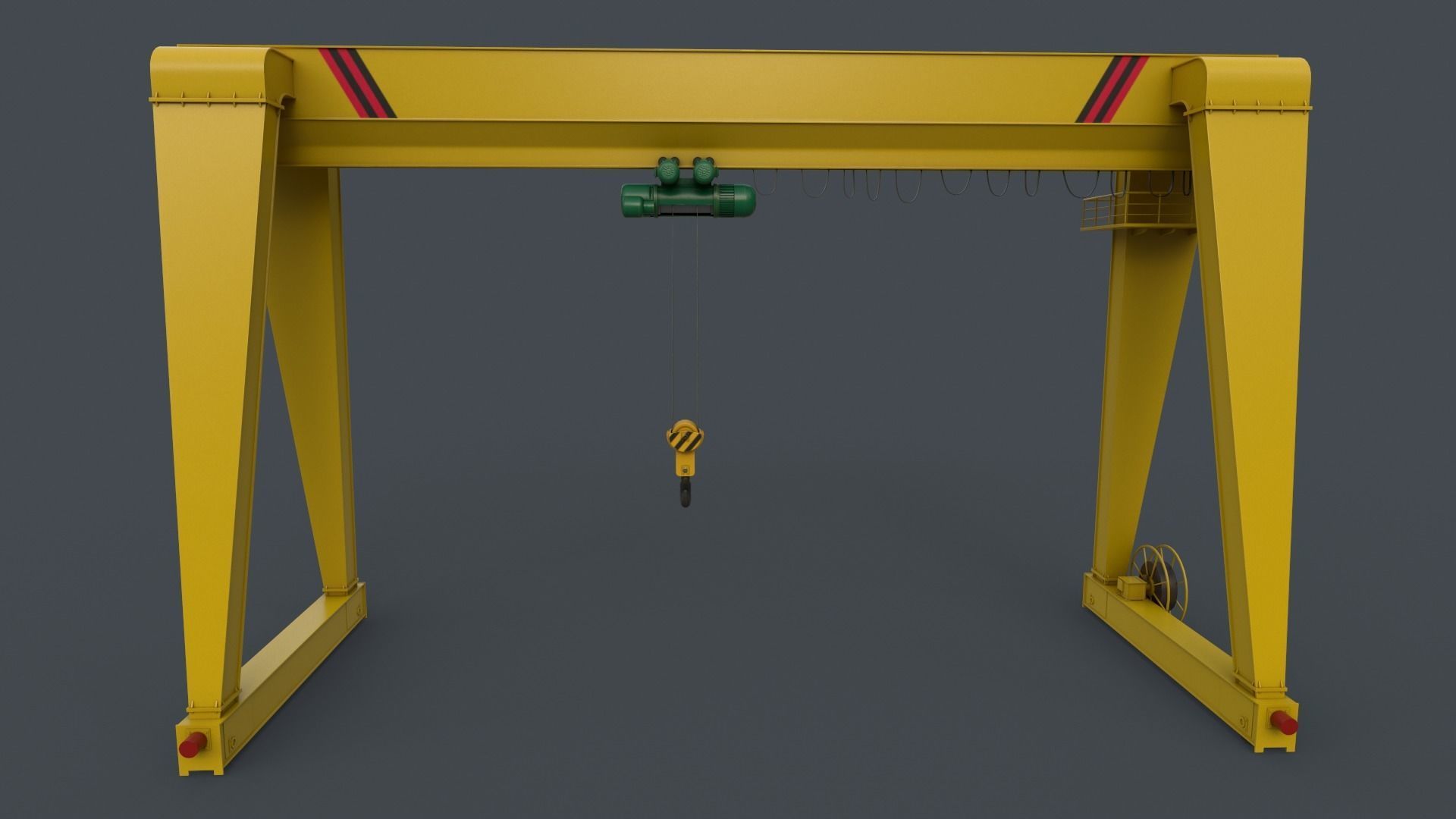 PBR Single Girder Gantry Crane V2 - Yellow Light Low-poly 3D model_2