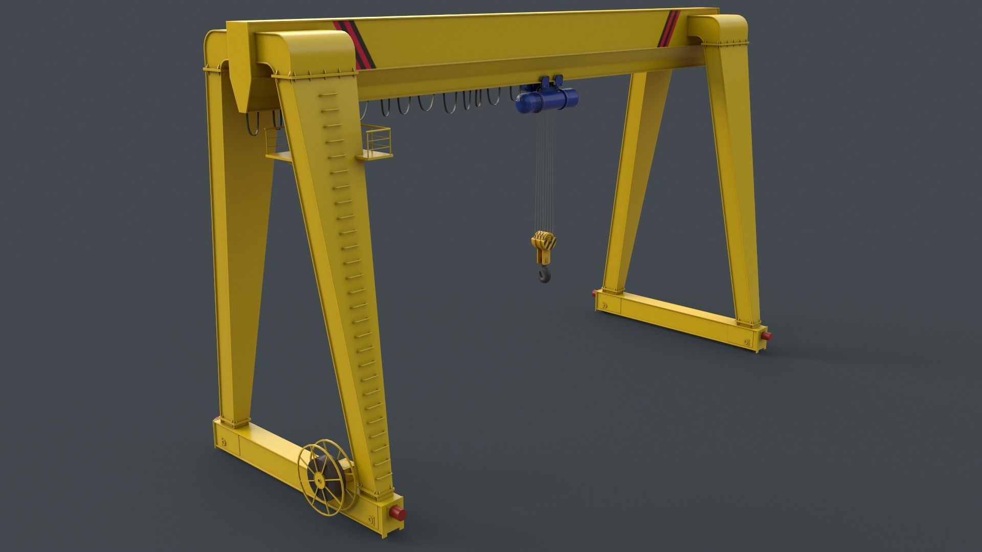 PBR Single Girder Gantry Crane V2 - Yellow Light Low-poly 3D model_4