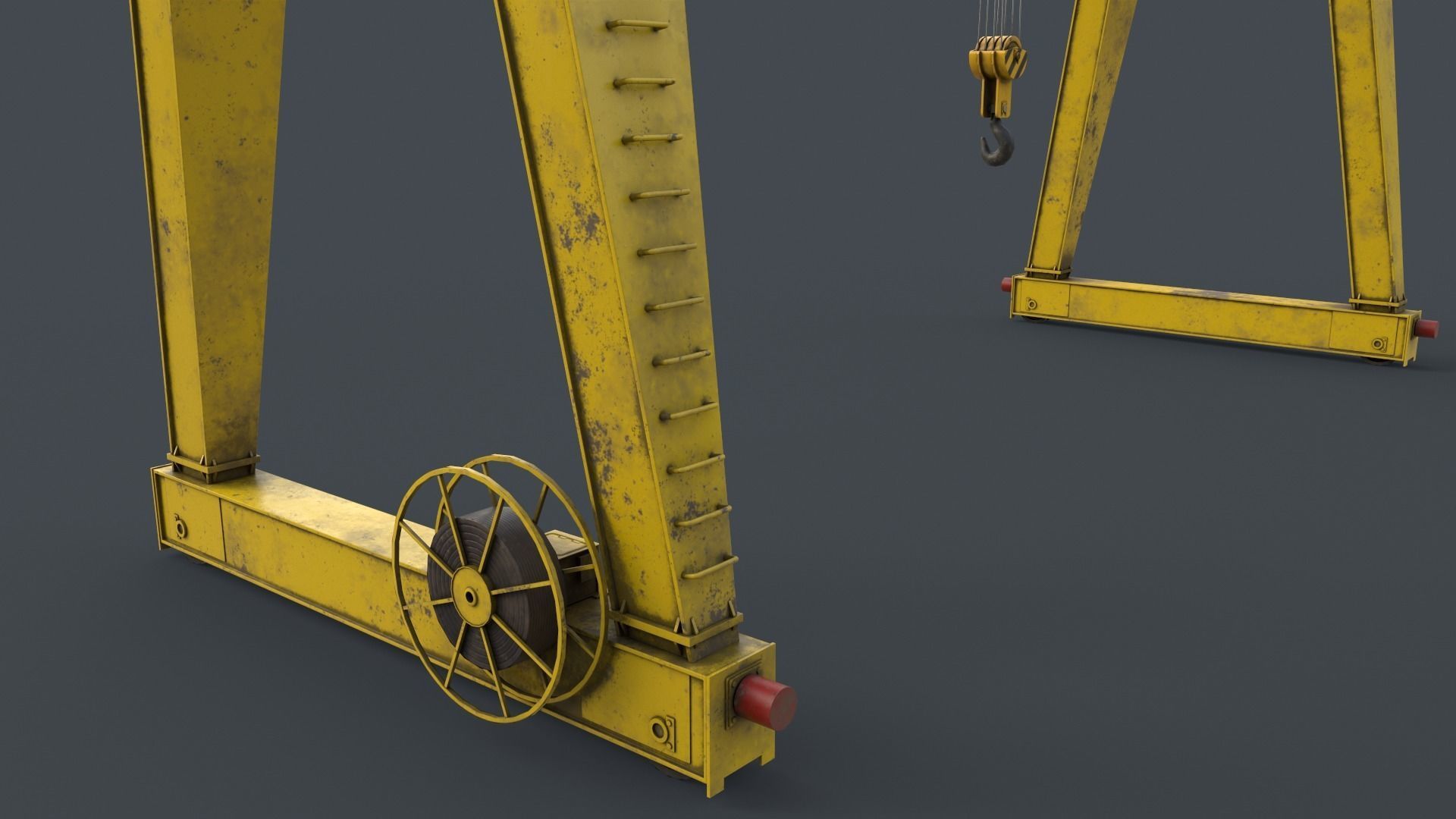 PBR Single Girder Gantry Crane V2 - Yellow Light Low-poly 3D model_12