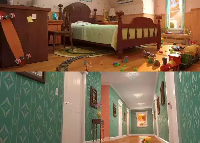 Cartoon Corridor Bedroom 3D model