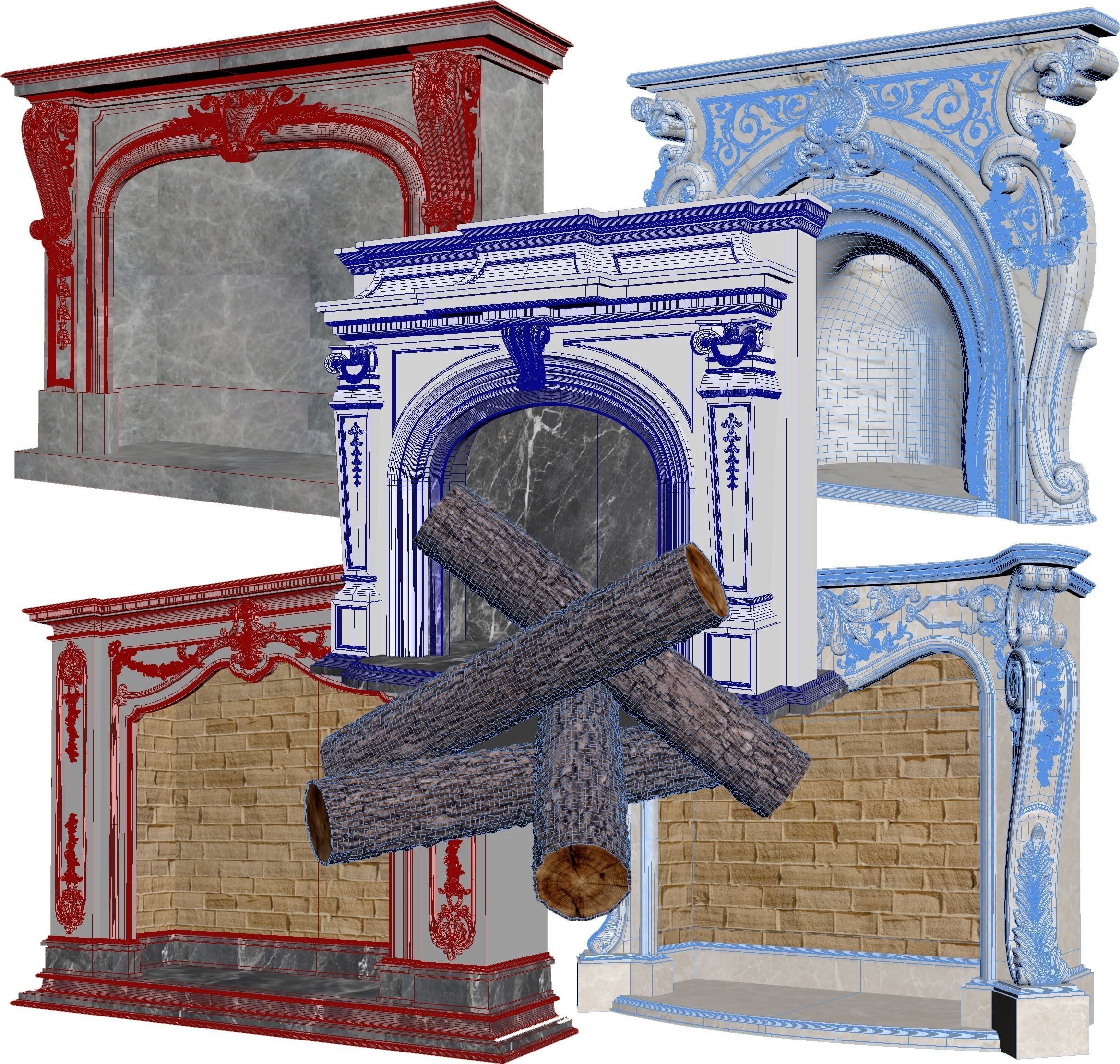 classical fireplace set 3D model_11