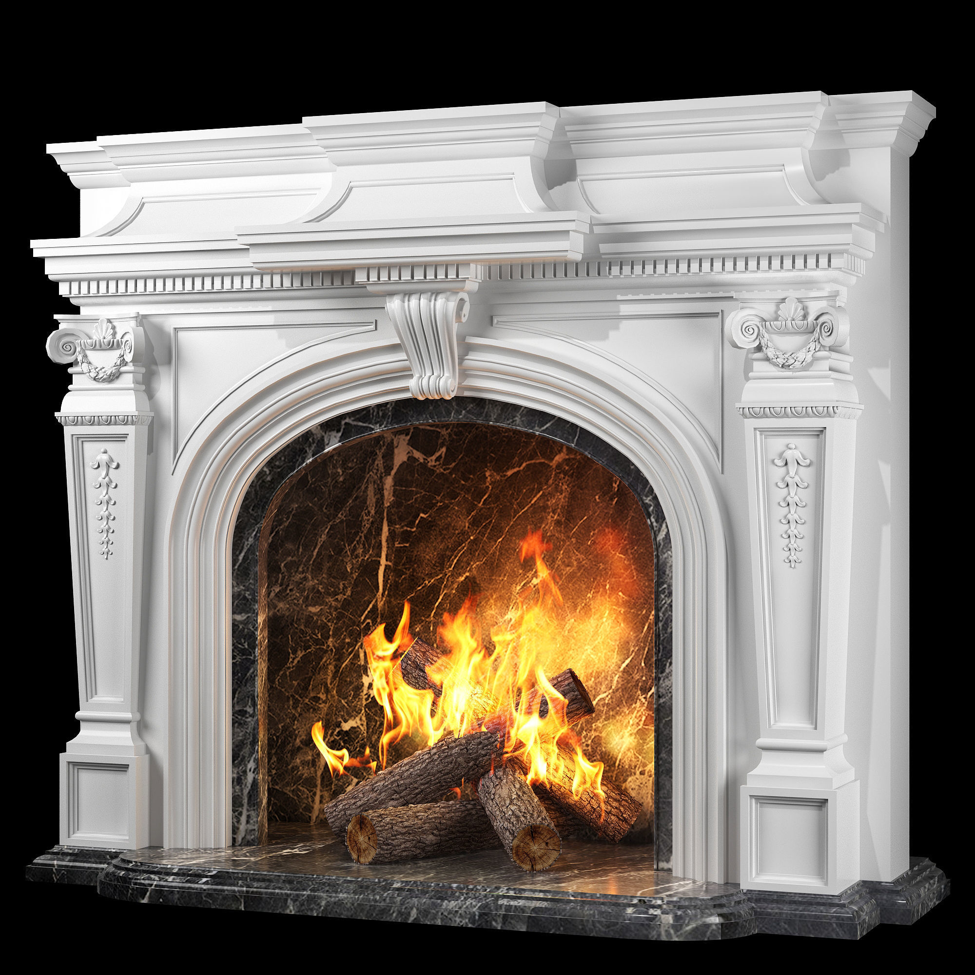 classical fireplace set 3D model_2