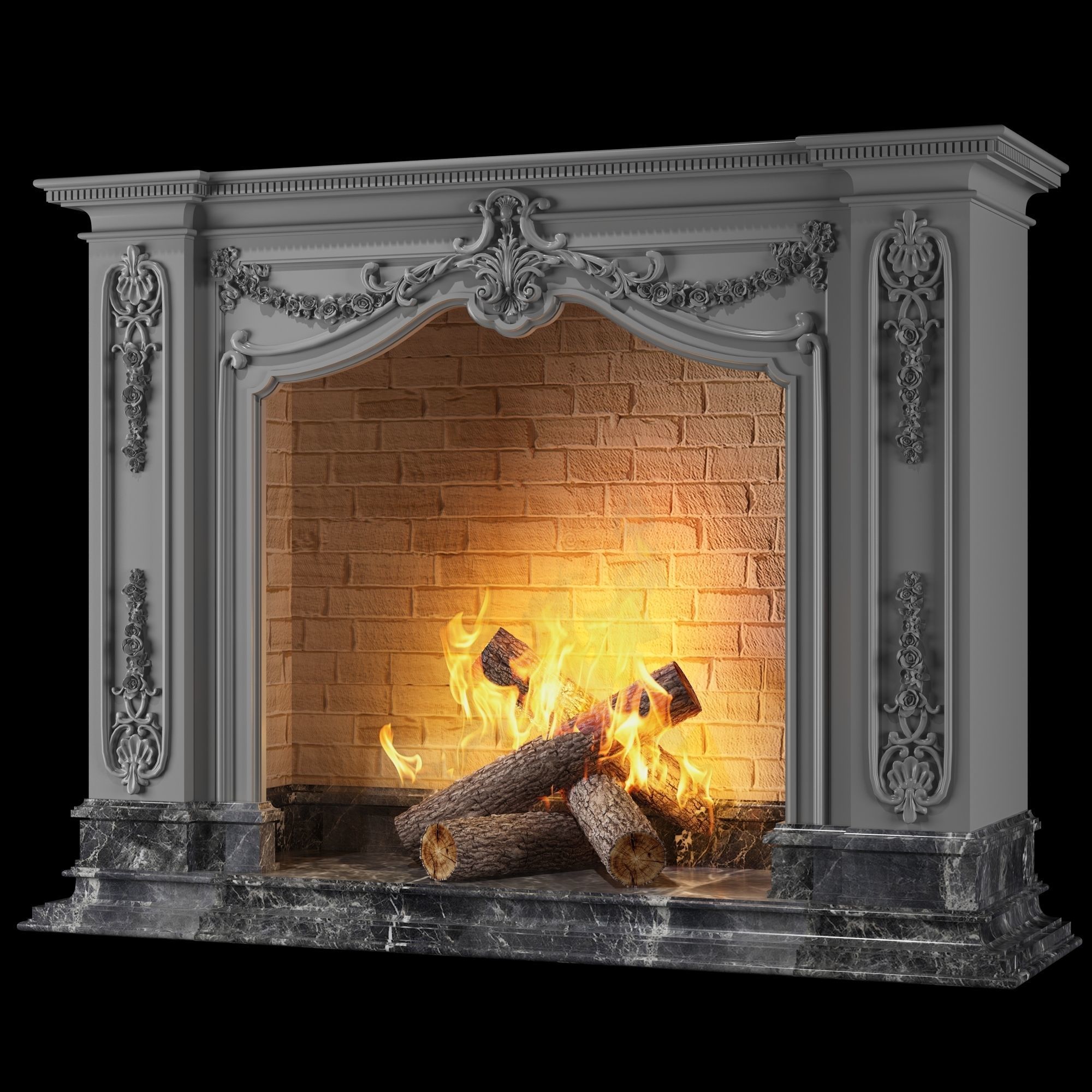 classical fireplace set 3D model_3