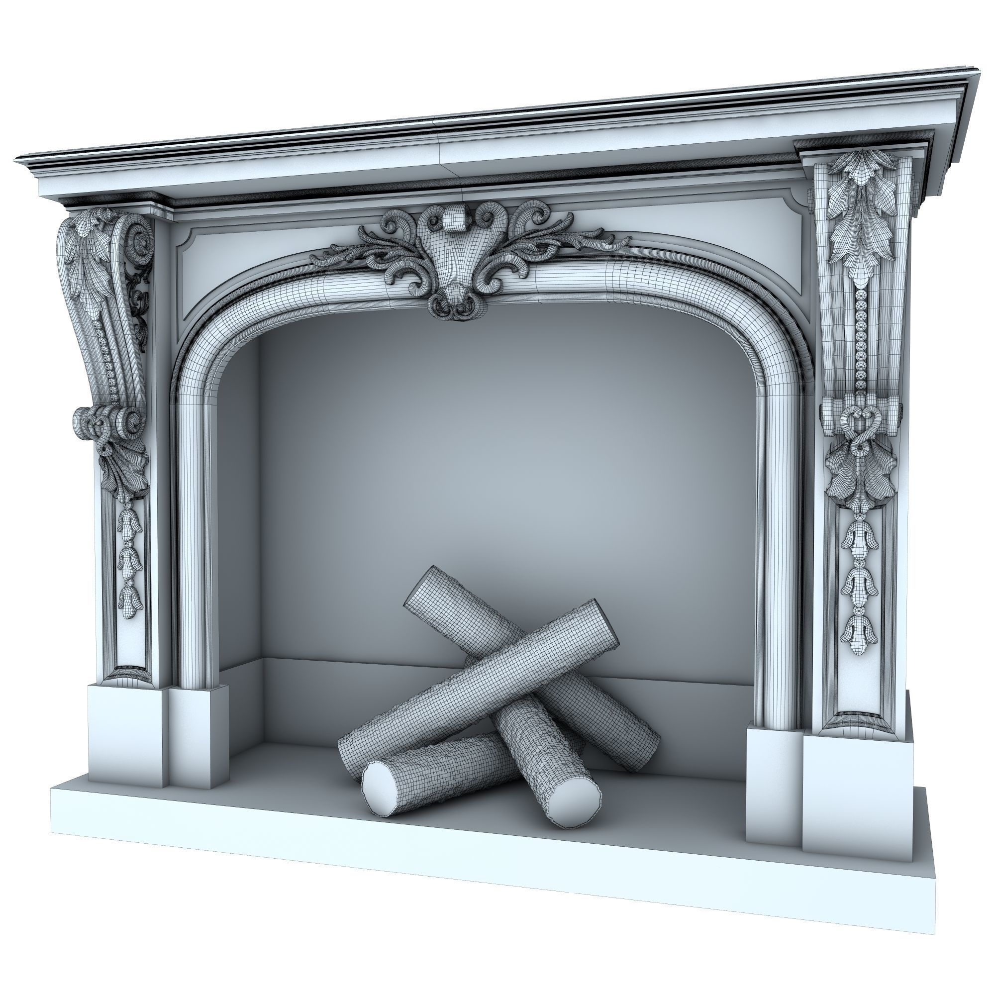 classical fireplace set 3D model_7
