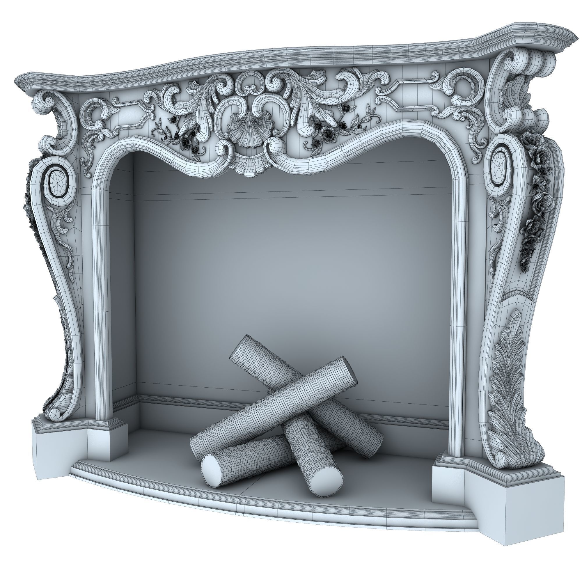 classical fireplace set 3D model_10