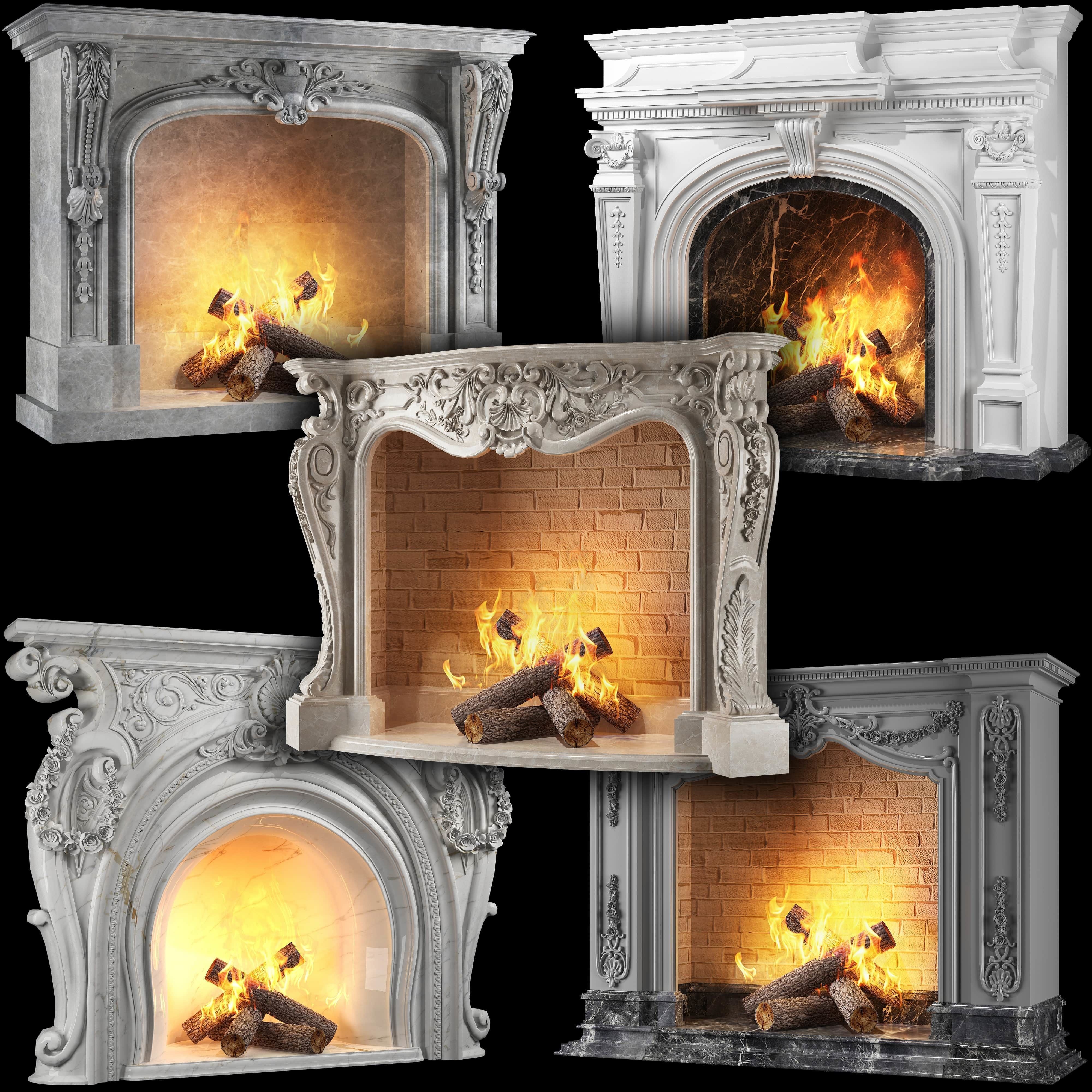 classical fireplace set 3D model_13