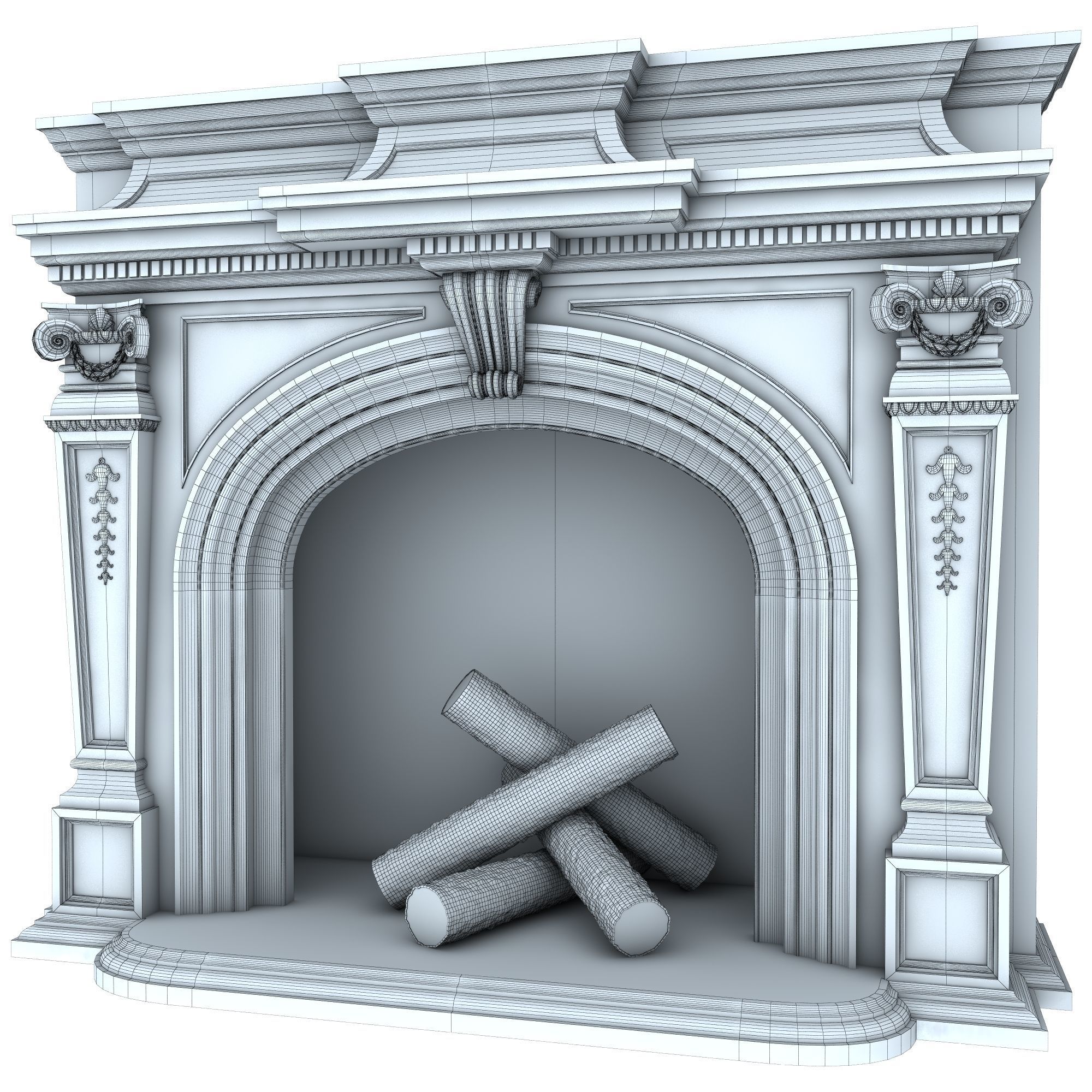 classical fireplace set 3D model_9