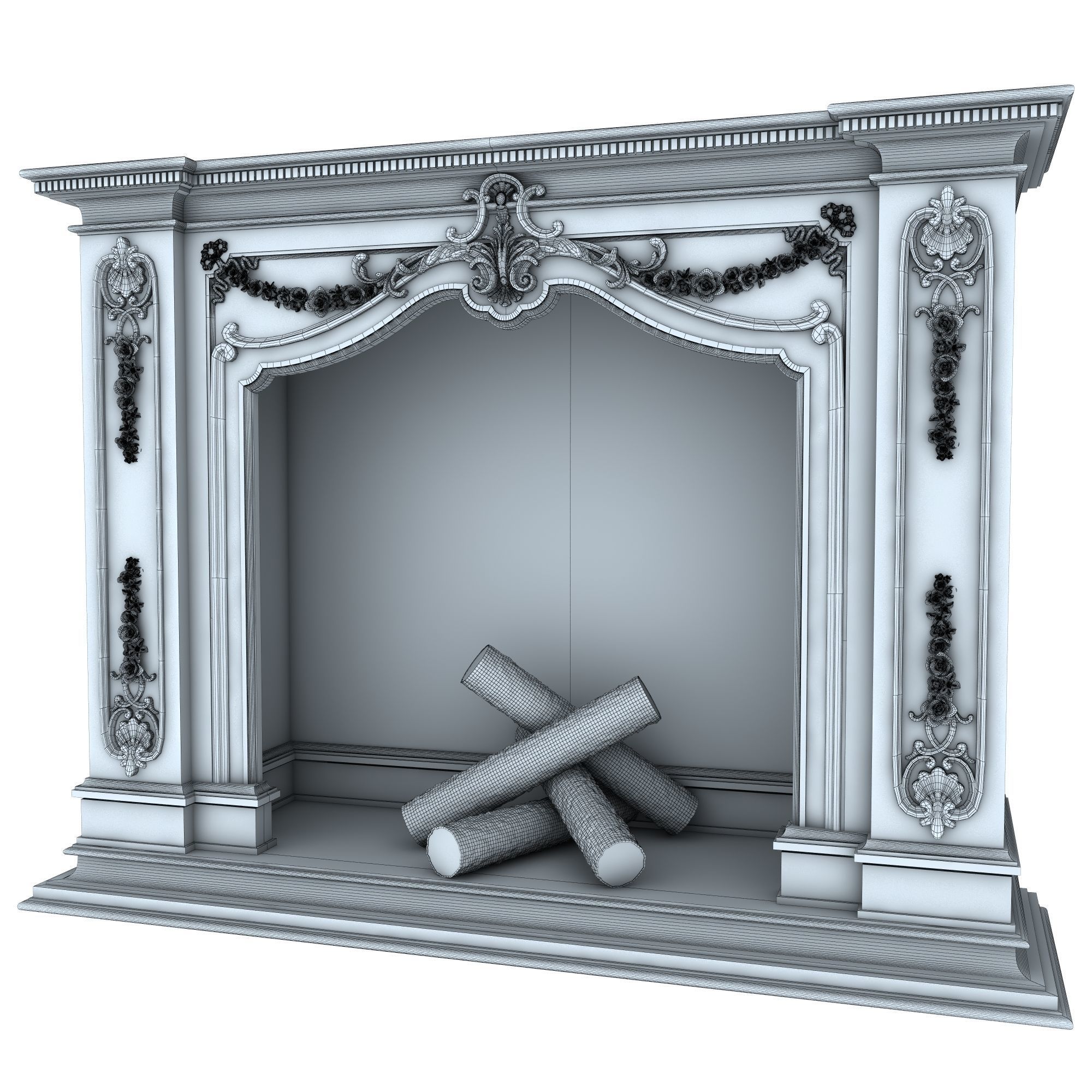 classical fireplace set 3D model_8
