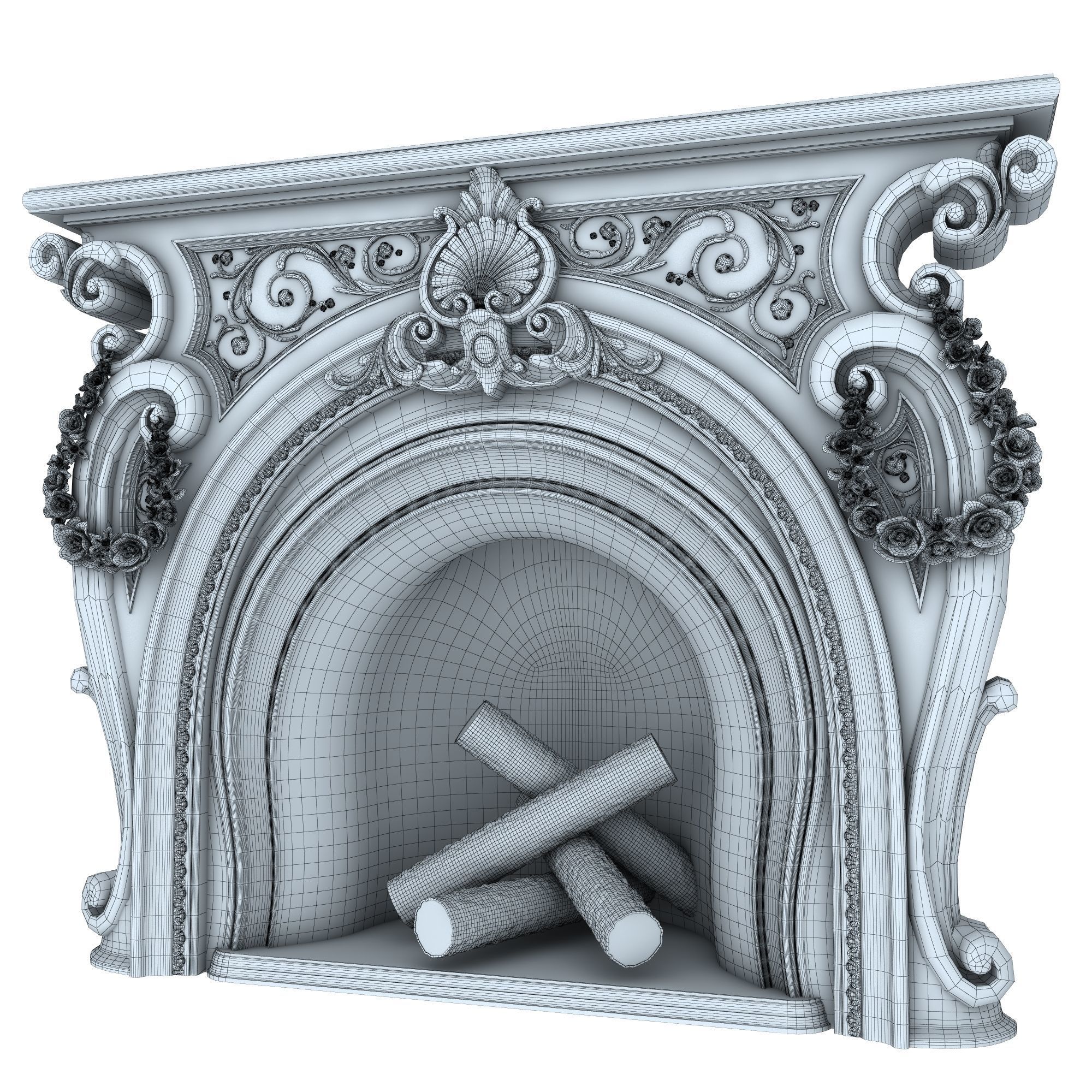 classical fireplace set 3D model_6