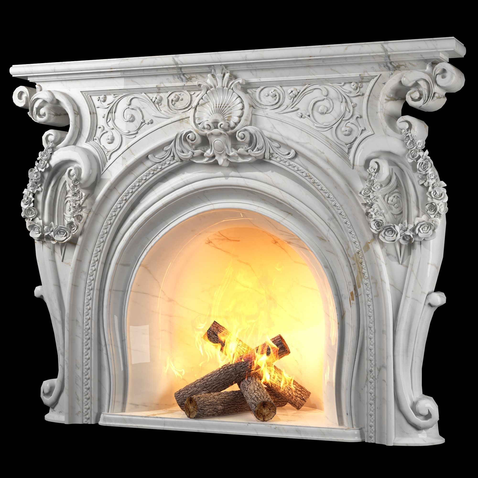 classical fireplace set 3D model_16