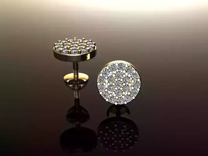 Round Stud Cluster Diamond Earring 3D print model