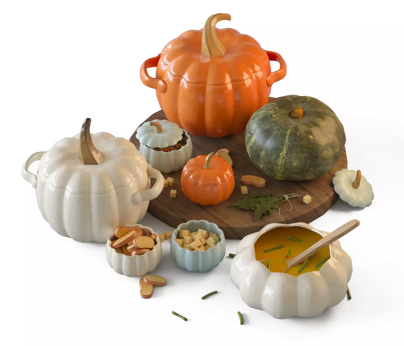 Pumpkin set pots and pans 3D model