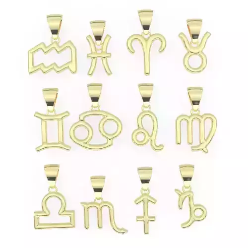 pendant twelve symbols of the zodiac  Silver Gold  Print