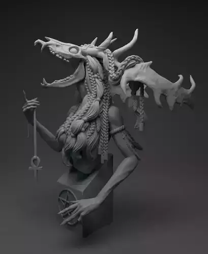 Wendigo bust of demon with wings 3D print model