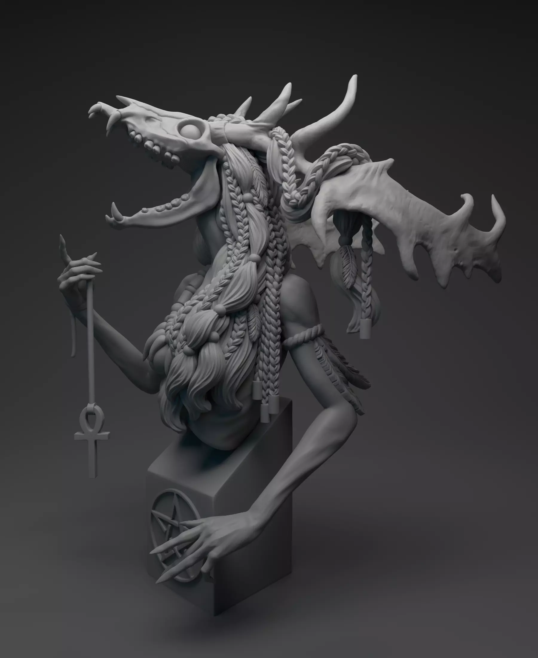 Wendigo bust of demon with wings 3D print model