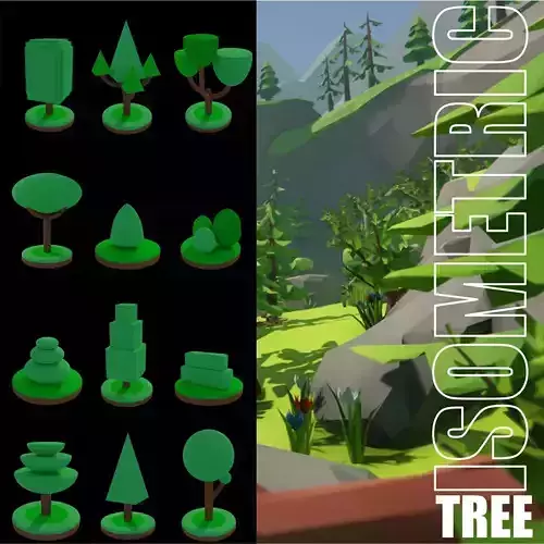 cartoon tree Isometric 